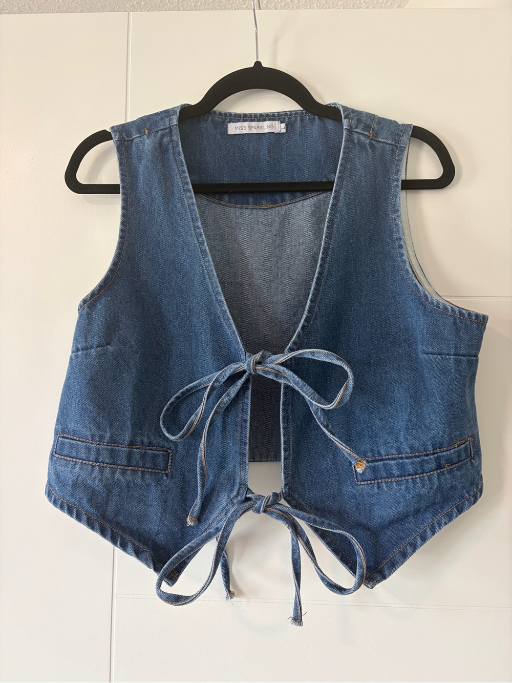 Denim Tie-Front Vest - Blue